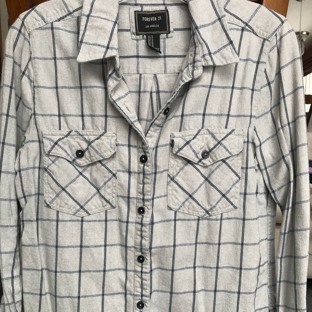 Forever 21 Gray and Blue Plaid Button Down